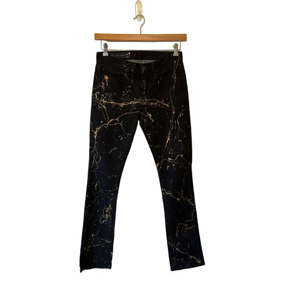 A/X Armani Exchange 29R skinny / Jambe Etroite black gold paint splatter jeans - Picture 1 of 7
